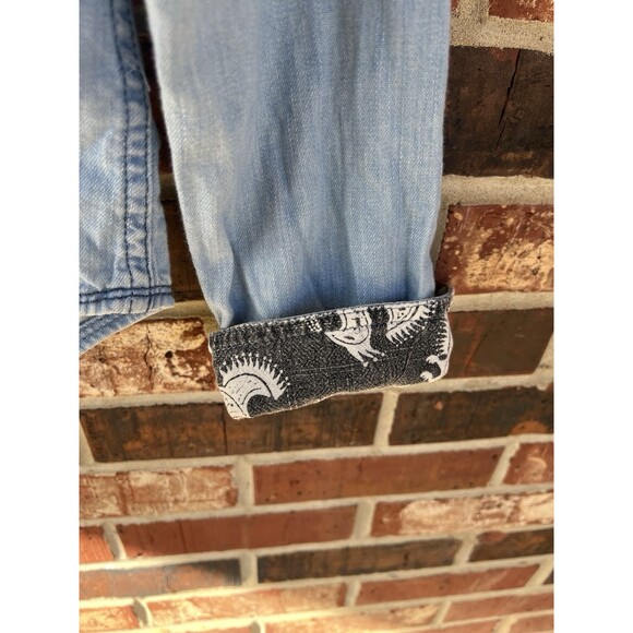 Denim Patchwork Free Women's Small Distressed Long Sleeve Button Up - Picture 5 of 6